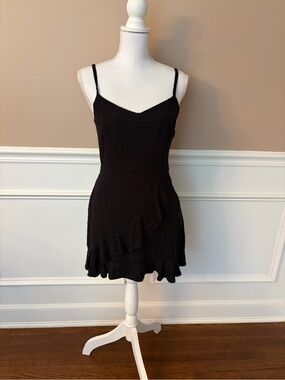 Tazza Black Spaghetti-Strap Ruffle Mini Dress